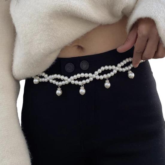 Women Waist Chain Multi Layer Faux Pearls Tassel Design Belt Chain Jeans Skirts Dresses Versatile Accessory