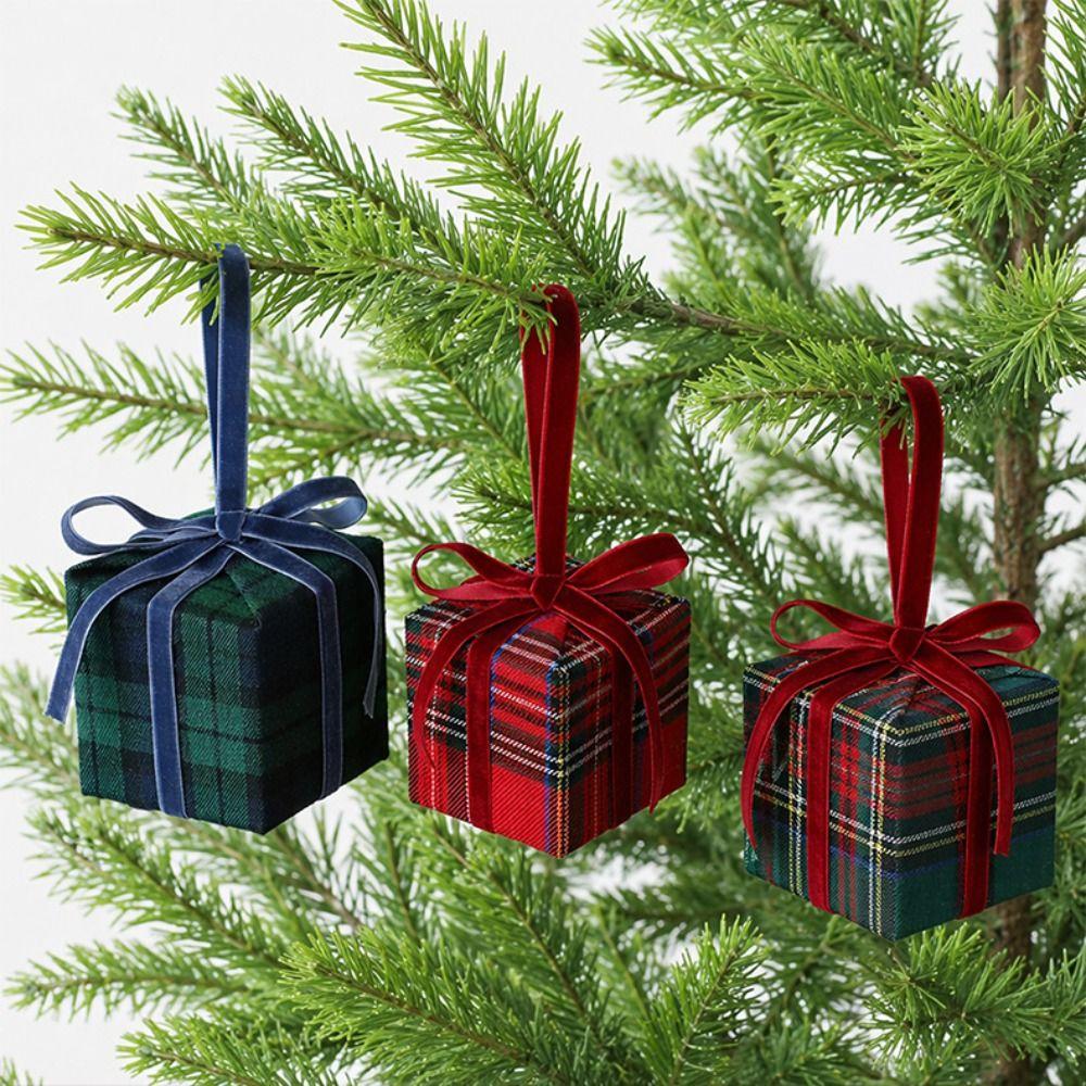 Plaid Christmas Tree Hanging Decorations Foam Christmas Tree Gift Bag Xmas Tree Pendant New Year