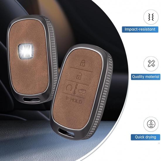 YO&YOYE Compatible With Honda Key Fob Cover With Keychain Leather Key Case Protector For Honda Accord Civic CRV Pilot Odyssey 11Th Gen Smart Key