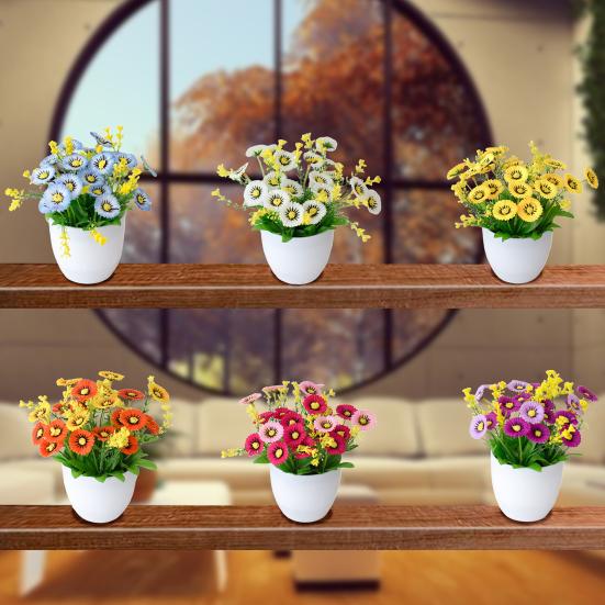 Artificial Flower Pot Chrysanthemum Desktop Decor Plastic Everlasting Fake Potted Plant