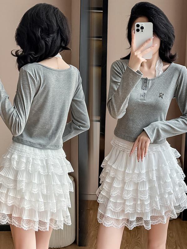 Комплект платья-двойки с длинным рукавом в корейском стиле для начала осени