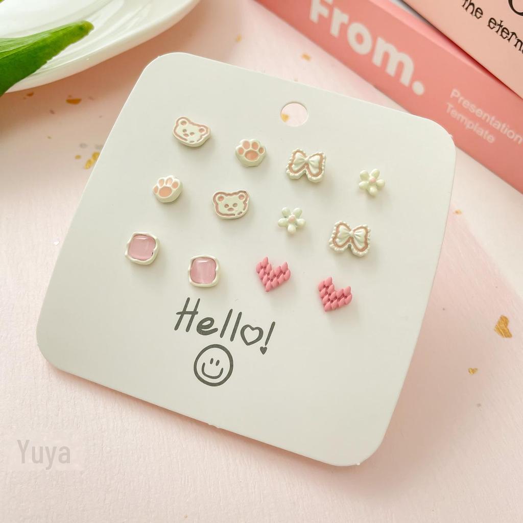 Очаровательный миниатюрный комплект из серебряных сережек-игл для женщин - милые, красочные, сладкие, изысканные стили