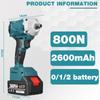 800N.M Brushless Cordless Rechargeable Electric Impact Wrench 1/2 Inch Wrench Compatible for Makita Battery