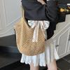 Solid Color Crochet Tote Handbag Summer Beach Scarf Decor Fashion Women's Mesh Woven Shoulder Bags Large Capacity Knitting Underarm Bag CLE