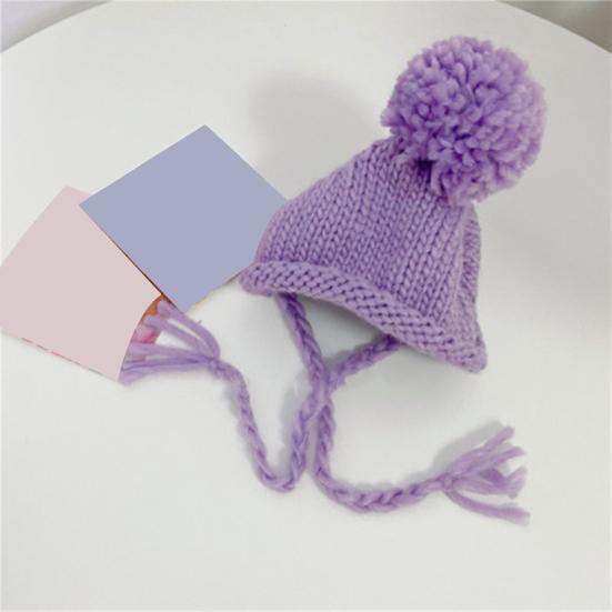 Hat with Soft Ball Knitted Thickened Warm Solid Color Fixing String Comfortable To