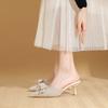 Baotou Half-tray Shoes for Women's Summer Including Temperament Sandals, Bows, Pointed Thin Heels, Rhinestone High Heels