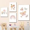 Cute Sun Rainbow Clouds Butterfly Flower Wall Art Canvas Painting Pink Posters And Prints Pictures Girl Kids Room Bedroom Decor