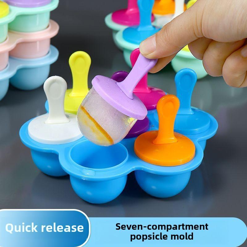7-hole Creative Spherical Children's Popsicle Mold with Handle Food Grade Cute DIY Ice Cream Ice Cube Popsicle Mold for Home Use