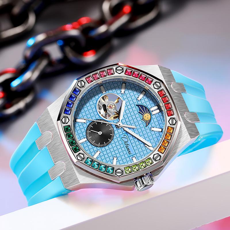 Fashion New Luxury Mechanical Watches Rainbow Drill Hollow Design Fully Automatic Mechanical Automatic Watch