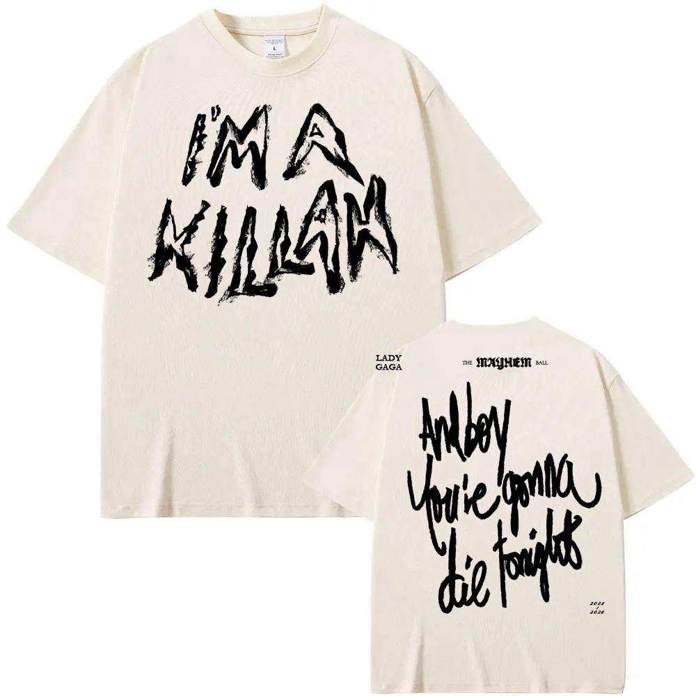 Я Килла Футболка с коротким рукавом Леди Гага Лето Высокое качество Удобная футболка Графическая печать Круглый вырез Повседневная Ретро футболка