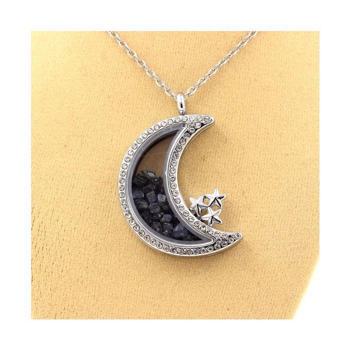 Pierres et Minéraux. Collier Saphir brut. Modèle Lune.