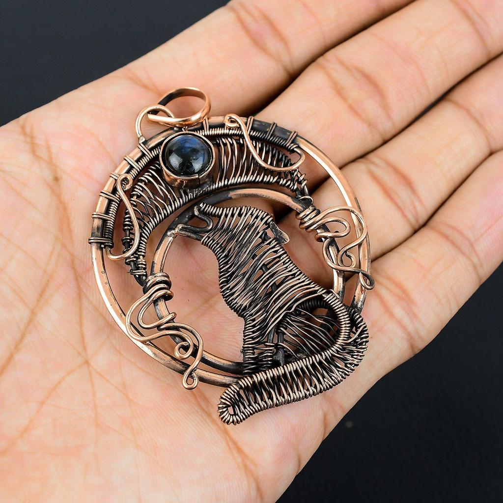 Лабрадорит, драгоценный камень, чистая медная проволока, обернутая подвеской ручной работы, ювелирное изделие, подарок