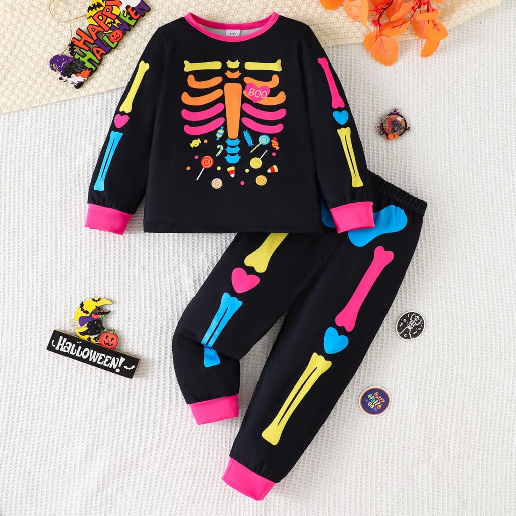 Cartoon Print Halloween Top Loungewear Set