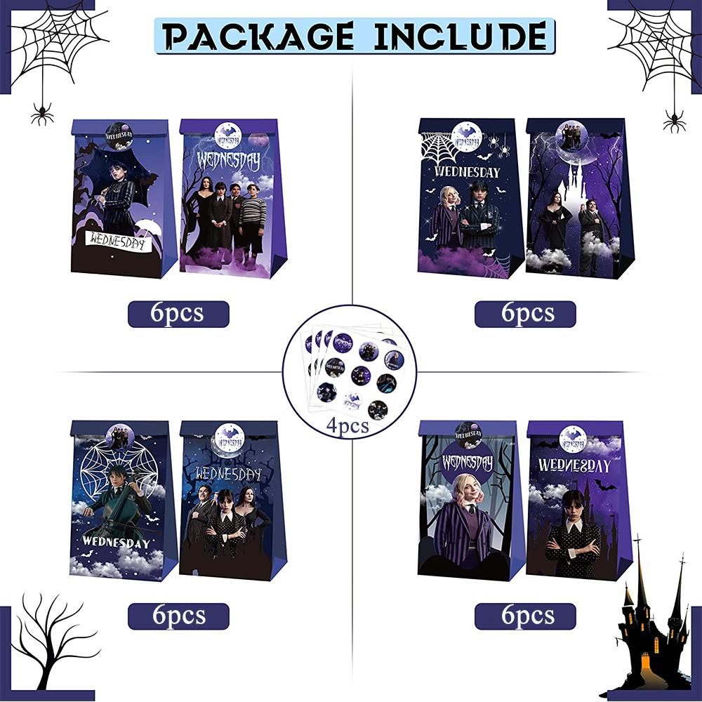 24 шт. подарочных пакета для вечеринки в среду с 36 наклейками для украшения на день рождения