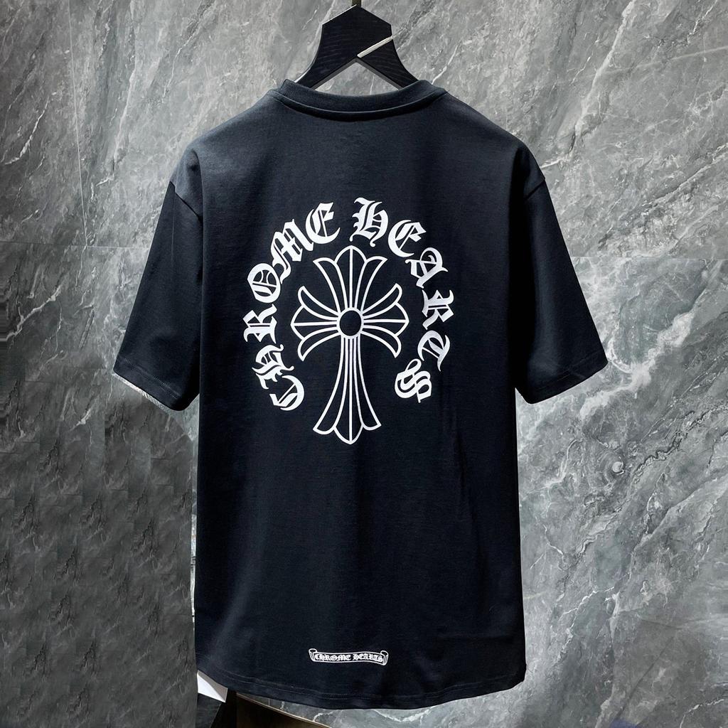 8010 CHROME HEARTS Лето 2026 Новая Высококачественная Хлопковая Круглый Вырез Свободная Большого Размера Мужская и Женская Футболка Футболка для Пары