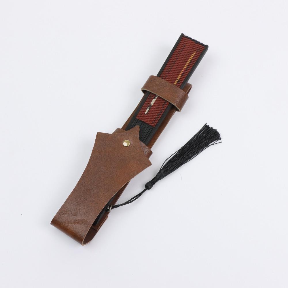Outfit Match PU Leather Folding Fan Holder Open Top Waist Mount Hand Fan Sleeve Smooth Edge Vintage Style Waist Fan Pouch Gift
