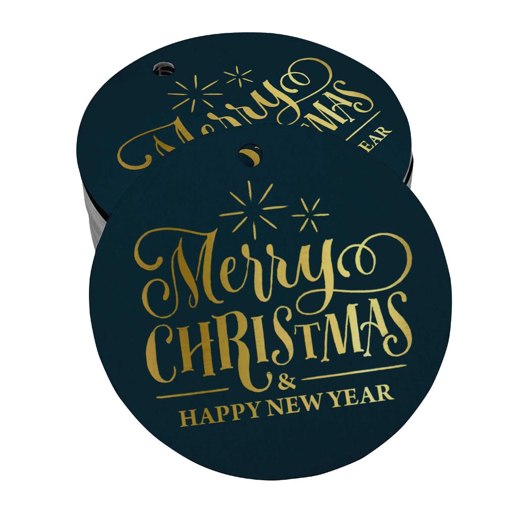 Inkdotpot Pack Of 100 Real Gold Foil Paper Tags Merry Christmas & Happy New Year Text Favor Hang