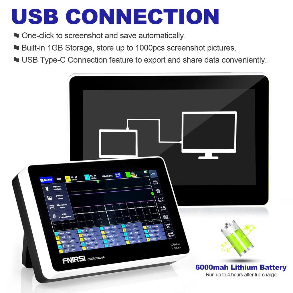 Сенсорная панель цифровой осциллограф двухканальный 100M полоса пропускания 1GS выборка компактный портативный мини планшет цифровой осциллограф