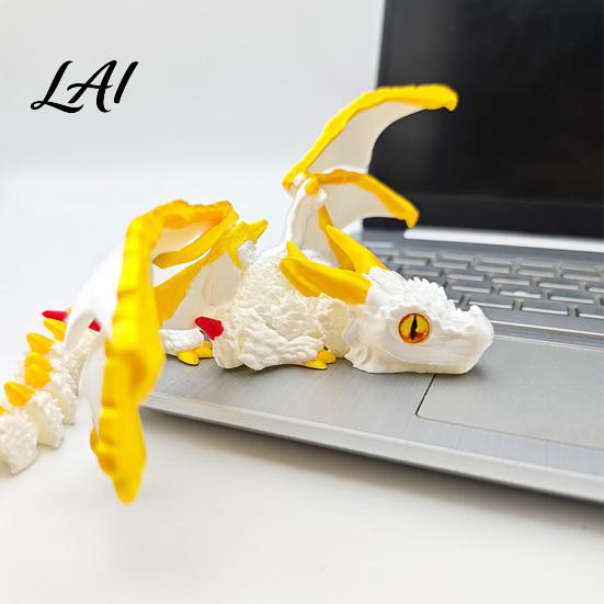 Stress Relief Dragon Ornament 3D Printed Articulated Figurine with Adjustable Wings and Unique Eyes Sculpture Movable Joints for Home Decor