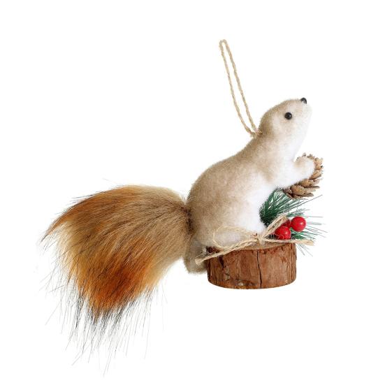 Foam Squirrel Ornament 3D Artificial Squirrel Figurine with Pine Cones Berries Cute Fake Animal Christmas Tree Hanging Decoration for Winter