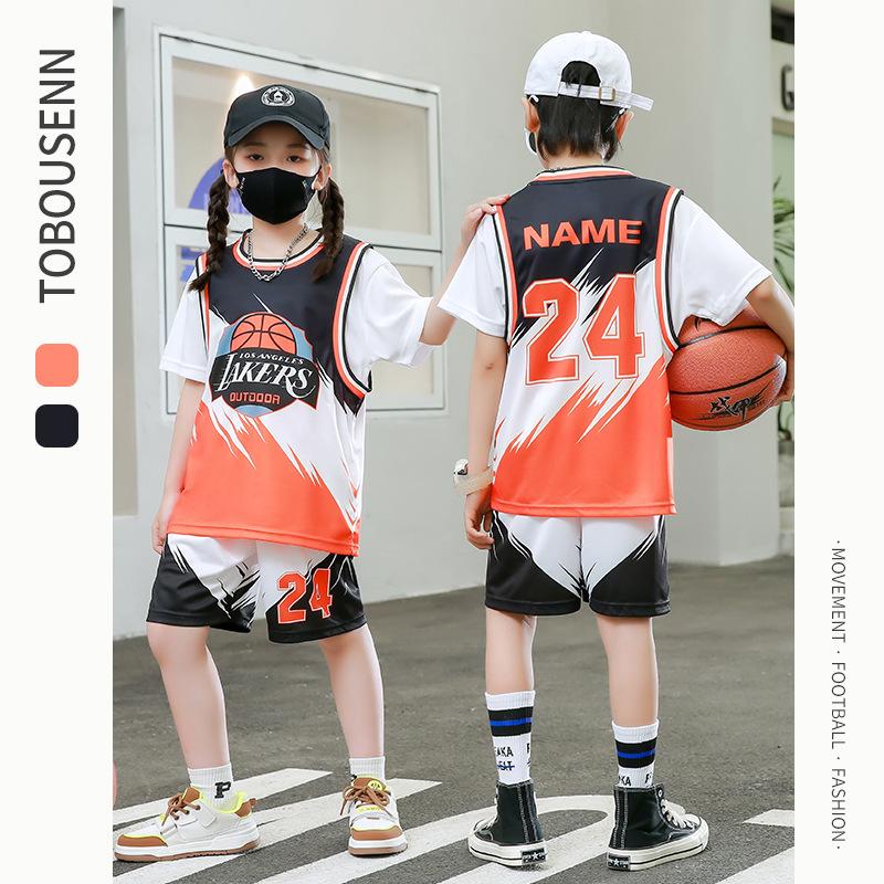 Wholesale of children's basketball clothes for boys and girls Printed kindergarten primary school students No. 24 jersey Light board performance