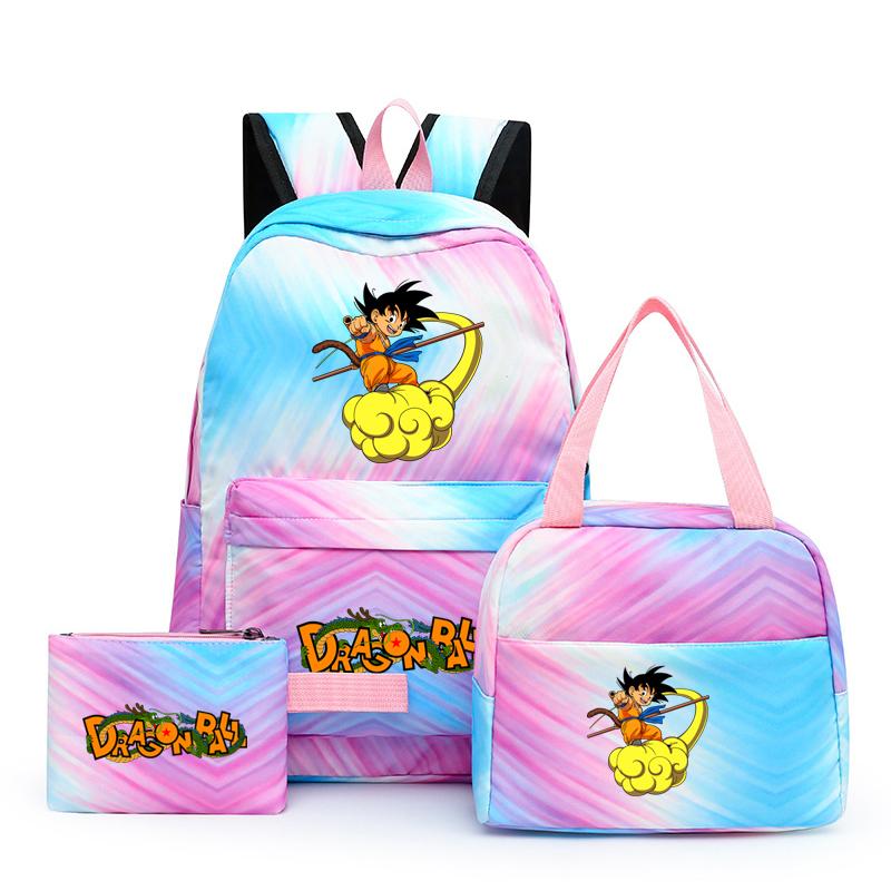 3 шт./компл., разноцветный рюкзак Dragon Ball с сумкой для обеда для женщин, студенческий рюкзак для подростков, повседневные школьные сумки, наборы