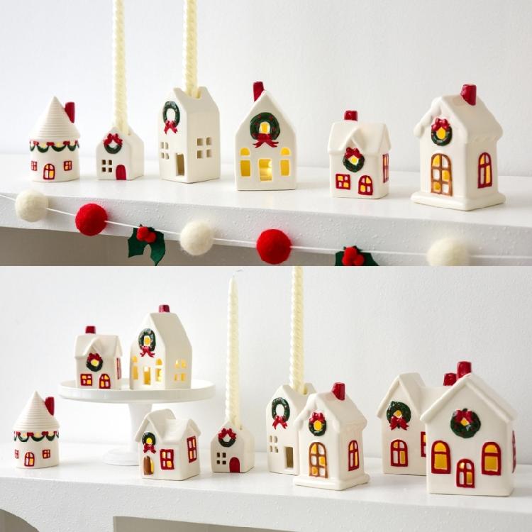 Праздничные керамические домики, декорации, подсвечники на батарейках, рождественская деревня, сезонный подарок, готовые к праздничной демонстрации