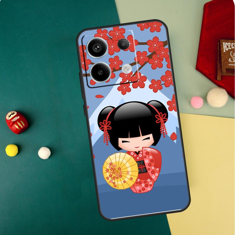 Japanese Geisha Kokeshi Doll Case For Redmi Note 13 Pro Plus 9 10 11 12 Pro 10S 11S 12S Redmi 13C 10A 9C 10C 12C Cover