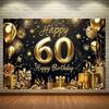 Элегантный фон-баннер для 60-го дня рождения в черном и золотом цвете, воздушный шар со сверкающей звездой, подарок, украшение на день рождения, фотофон