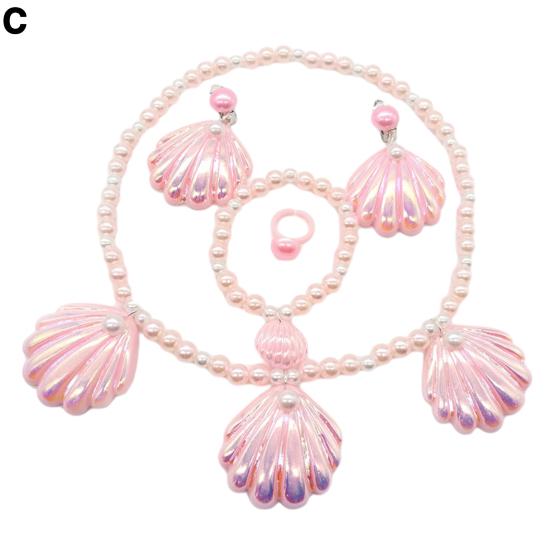 1 комплект, розовый с ожерельем, комплект ювелирных изделий в форме русалки, браслет из искусственного жемчуга, зажим для ушей, экологически чистое ожерелье из ракушки