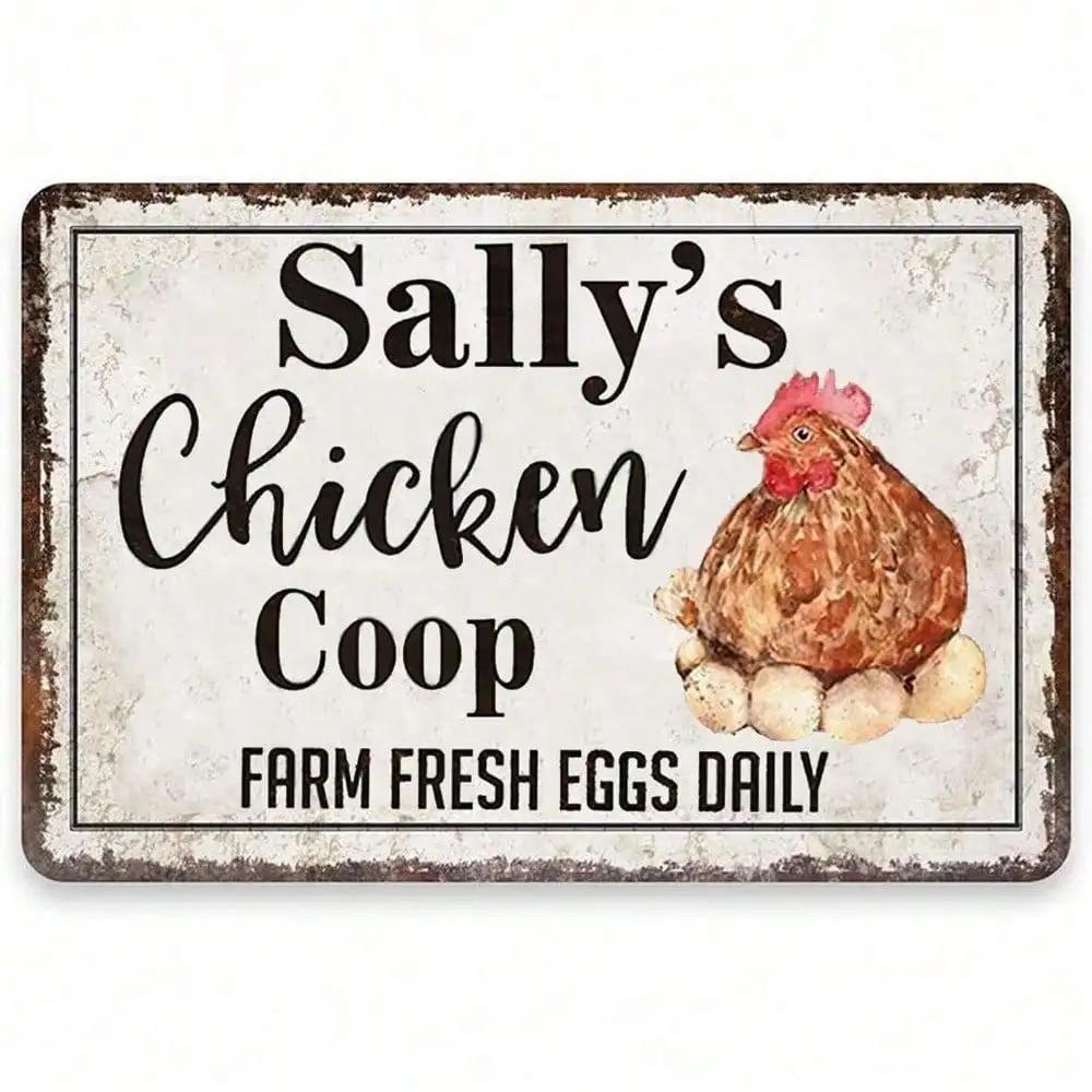 AMZTIN 8x12 Inch Farm Fresh Eggs Daily Metal Tin Sign Rustic Farmhouse Chicken Wall Art Decor for Kitchen