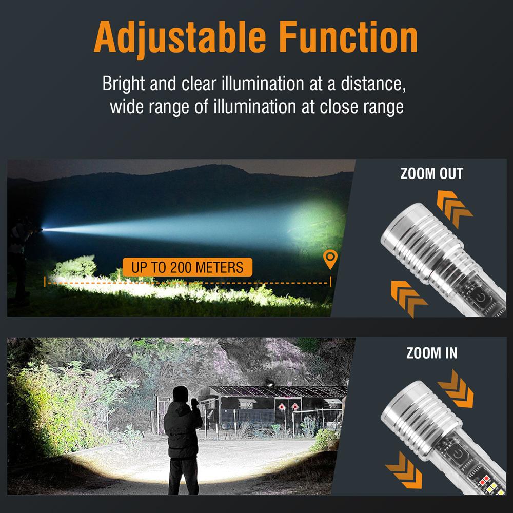 Portable Super Bright Zoom LED Keychain Flashlight Built-in 18650 Battery Type-C Rechargeable Torch Outdoor Camping Lamp