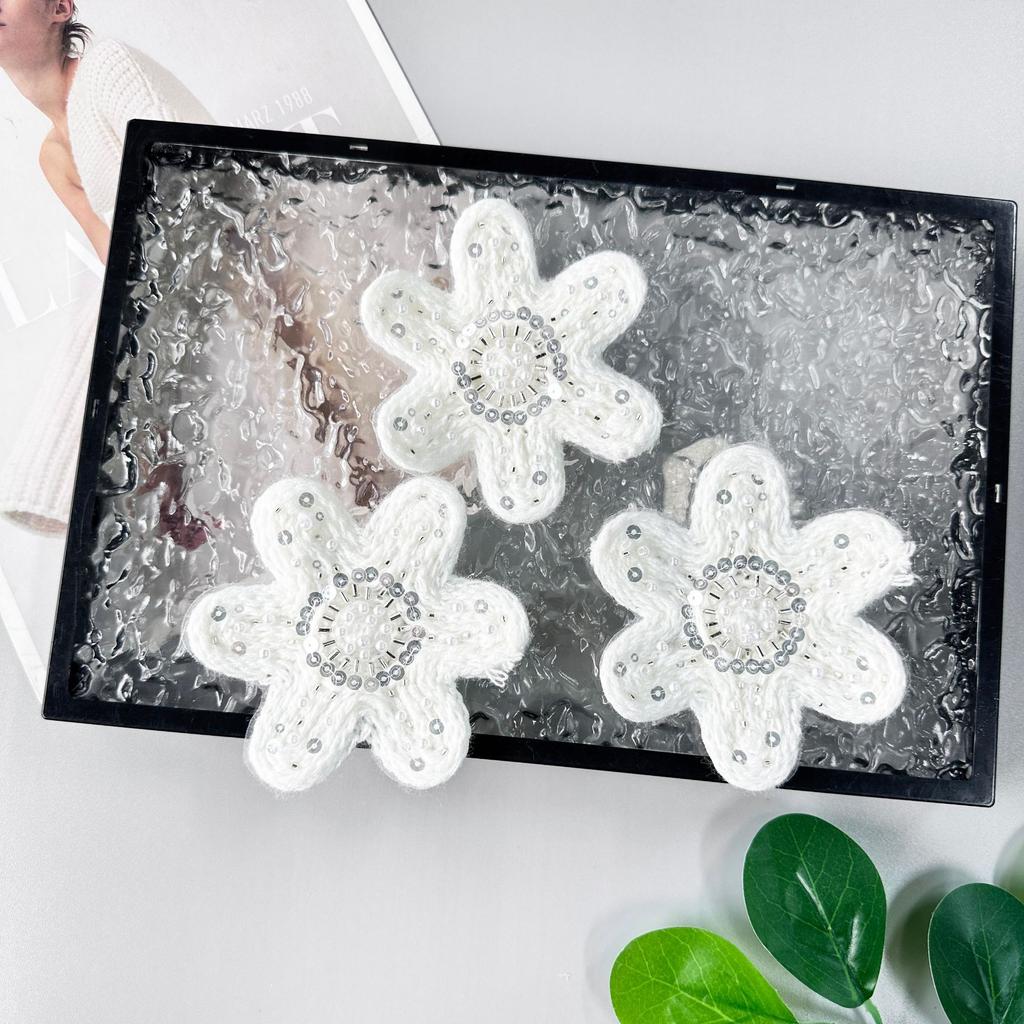 White Wool Woven Nail Beads, Sequins, Three-Dimensional Flower Decorations, Hair Accessories, Headdresses, Bags, Corsages, Cloth Patches