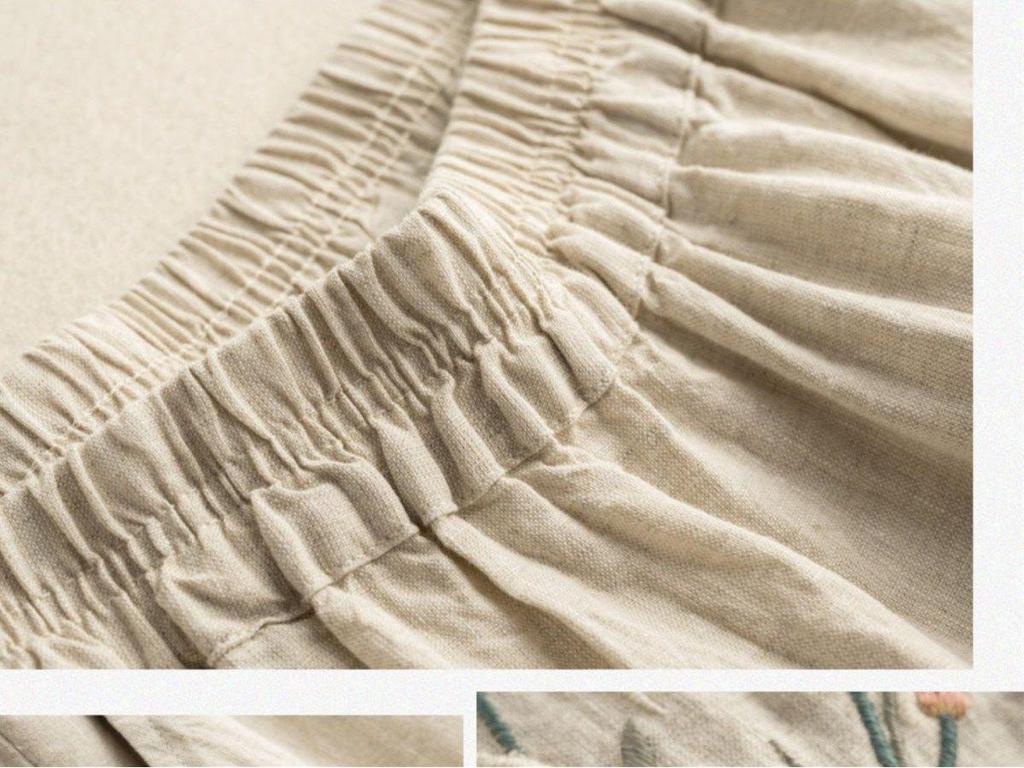 Женская длинная юбка в стиле ретро из хлопка и льна с вышивкой - Облегающая, однотонная, универсальная, летний стиль 2022