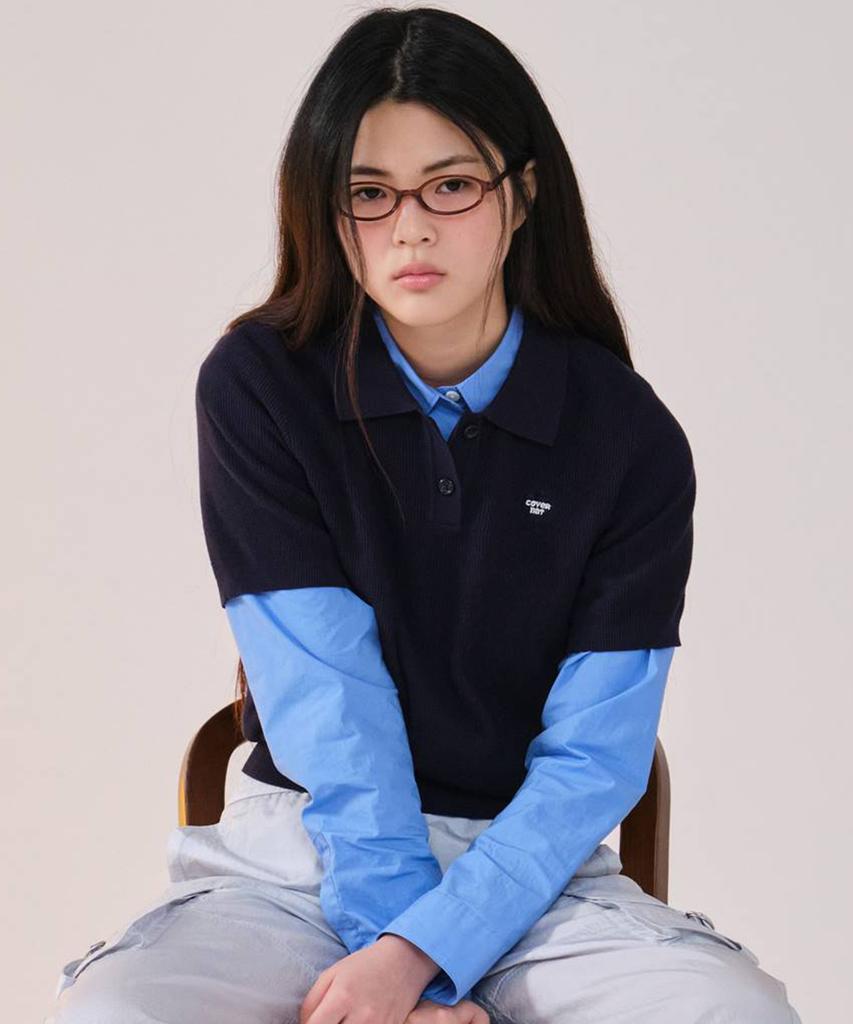 COVERNAT WOMAN Basic Waffle Collar Knit Navy