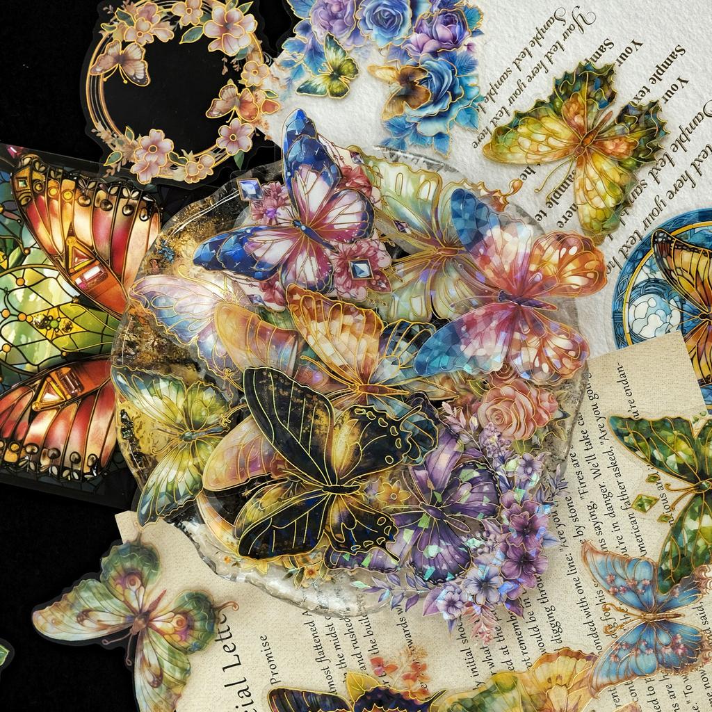 30 Laser Gold Hot Butterfly Flower Hand Account Decoration Stickers DIY Creative Butterfly Hand Account Decoration Material Stickers