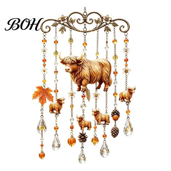 Outdoor Patio Wind Spinners Fall Animal Chime Suncatcher, Stained Acrylic Fox Rabbit Hanging Suncatcher Unique Garden Art Gifts with Prism Drops,
