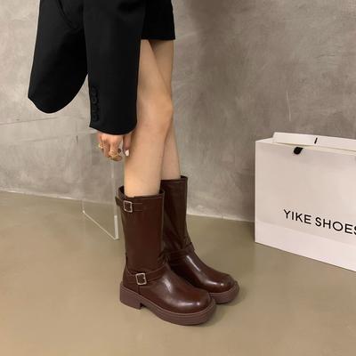 Коричневые ботинки Мартин женские новые осенне-зимние одинарные ботинки на толстой подошве средней высоты ботинки в стиле милитари ретро весна
