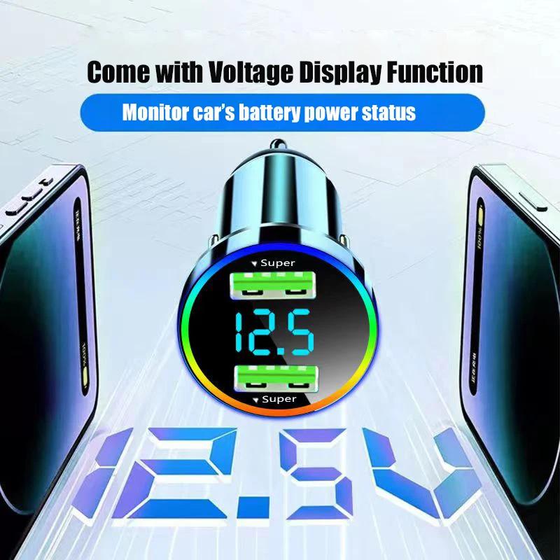 Автомобильное USB-зарядное устройство 300 Вт, двухпортовый адаптер Super Fast Charging со светодиодным индикатором мониторинга напряжения для Samsung Oneplus Huawei OPPO iPhone