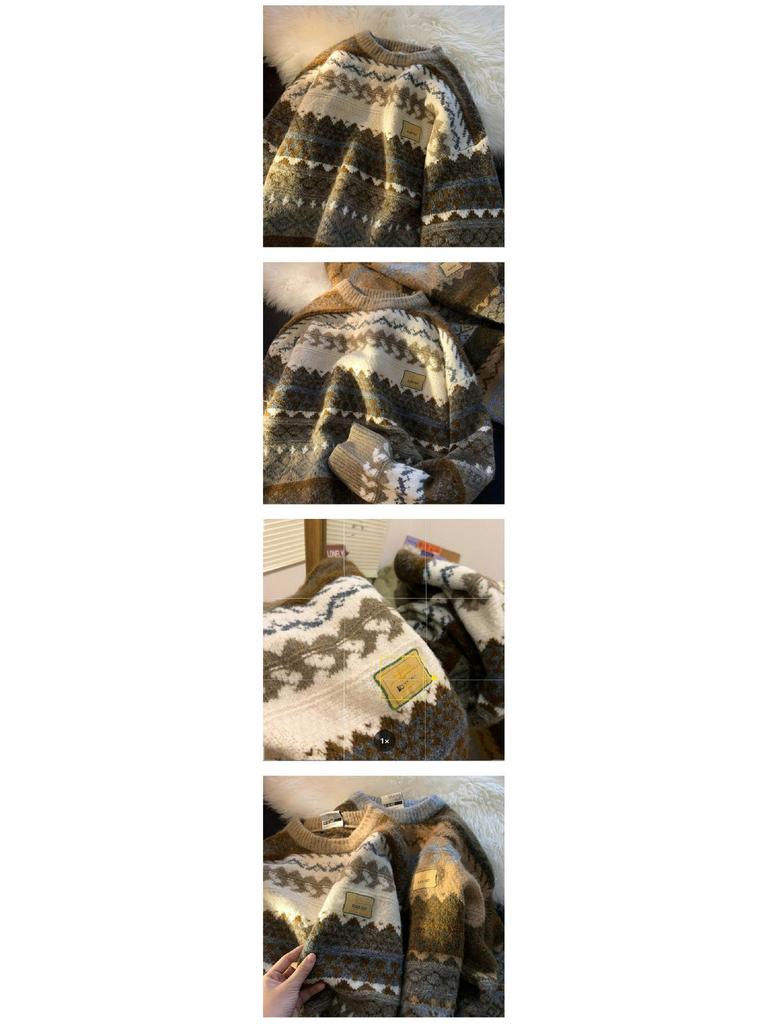 Мужской ретро повседневный толстый свитер с круглым вырезом, осенне-зимний стиль