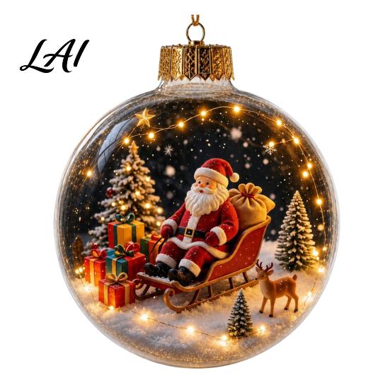 Seasonal Decorative Gifts Light Up Christmas Scene Ball Ornament with Warm LED Glowing Holiday Story