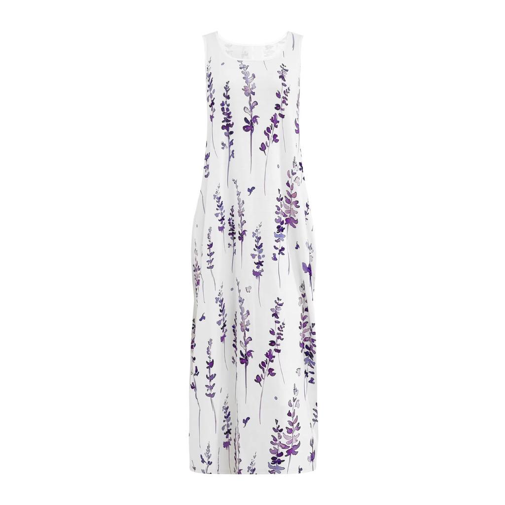 eBay cross-border European, American and foreign trade spring and summer French lavender floral dress loose and thin holiday sleeveless dress