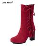 Fashion Large Size 32-45 High Heel Boots Women Shoes Woman Zip Up Shoelace Winter Boots Fringe Footwear Party Bottine