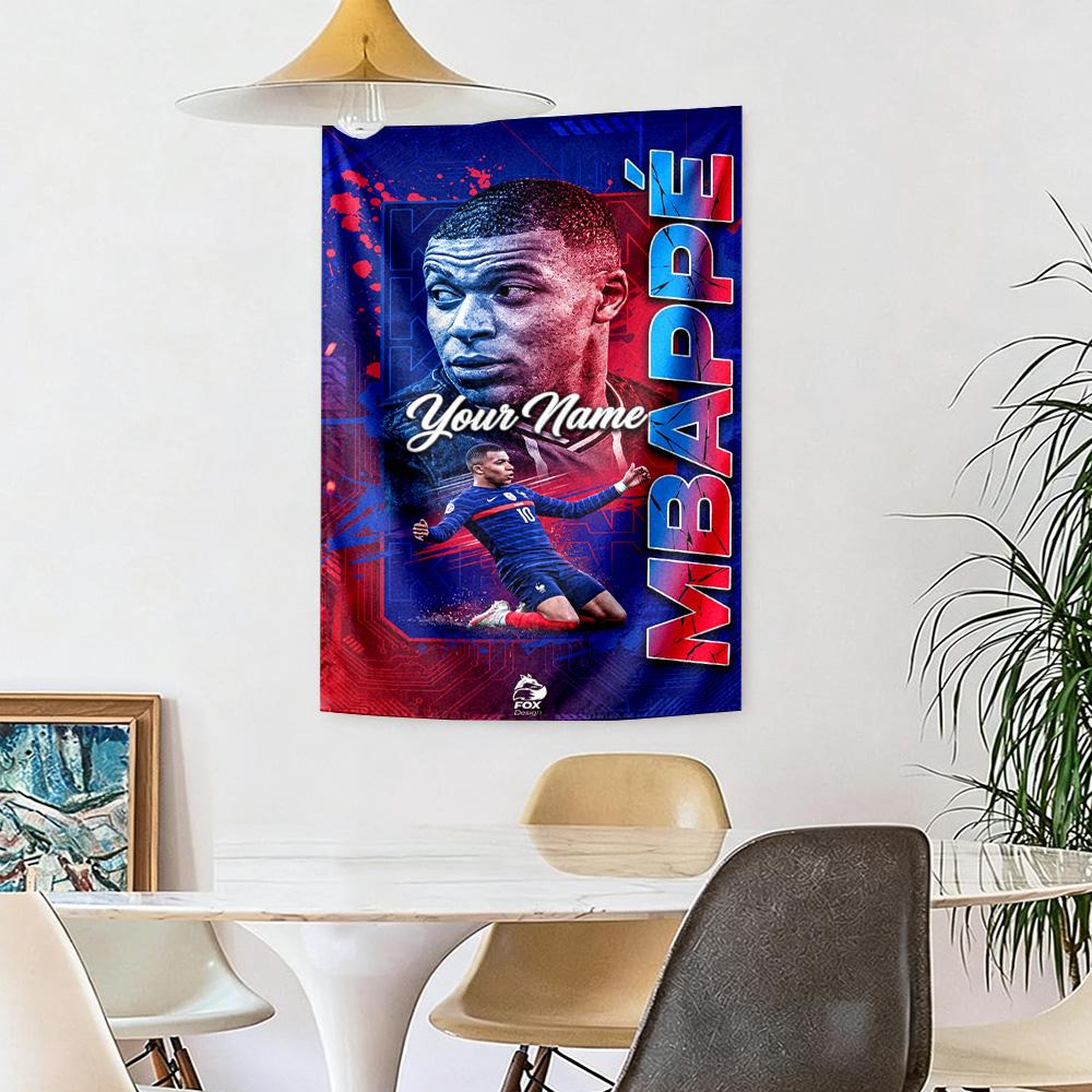 Mbappe Custom Your Name Wall Decor Tapestry Art For Pet Memorial Birthdaywedding Party Backdrop Family Gift