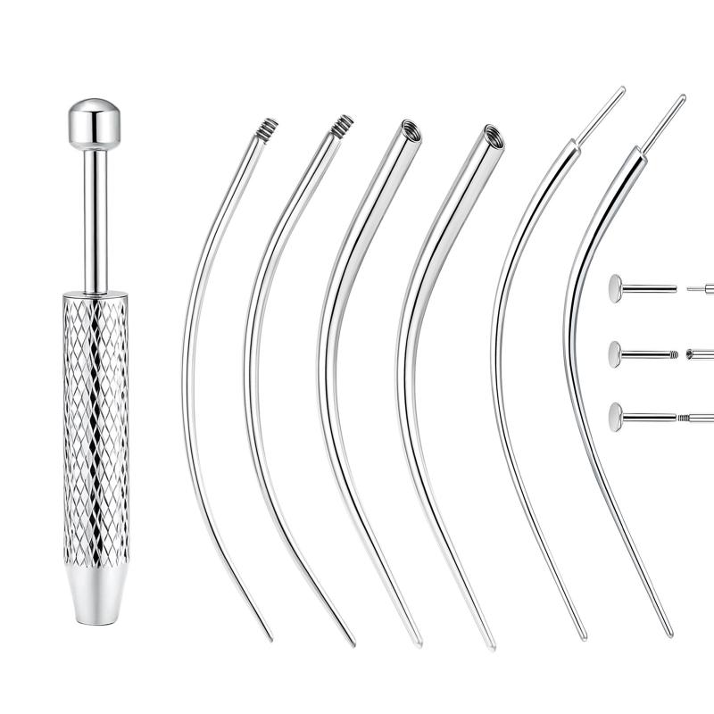 Stainless Steel Titanium Curved Piercing Taper Tool Earring Applicator Professional Puncture Straight/Curved Pole Earring Tool