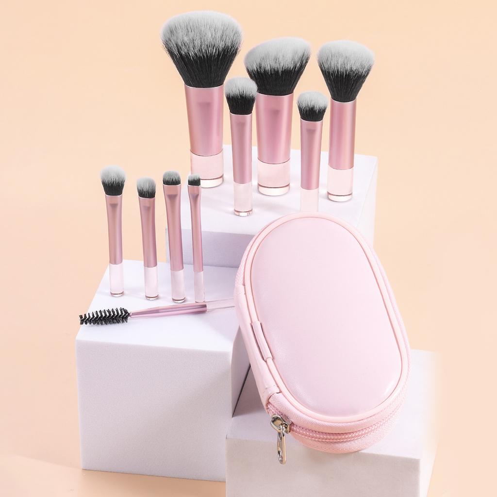 10Pcs Makeup Brush Set Zipper Pack Makeup Brush Short Handle Mini Eyeshadow Blush Halo Set Brush Beauty Worker