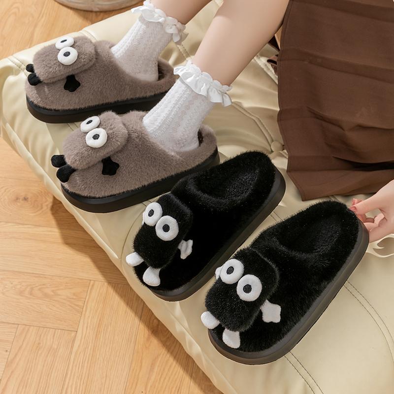 Модные черные пушистые тапочки унисекс зимние сохраняющие тепло плюшевые тапочки для мужчин домашние удобные мультяшные пушистые туфли для женщин