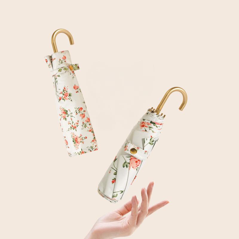 Трехкратный золотой крючок с изогнутой ручкой, солнцезащитный козырек, анти-ультрафиолетовый складной зонт от солнца, простой цвет, солнечный зонт в стиле ретро