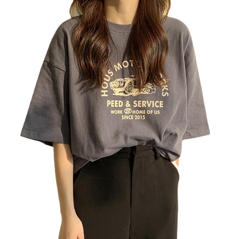 Летняя корейская футболка свободного кроя с коротким рукавом женская большого размера