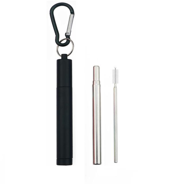 Reusable Stainless Steel Metal Telescopic Straw Collapsible Portable Travel Drinking Folding Straw Set with Cleaning Brush Case